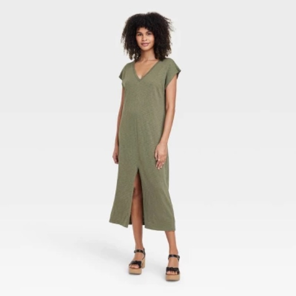 Universal Thread Women’s Short Sleeve V-Neck Cotton Dress Green XS